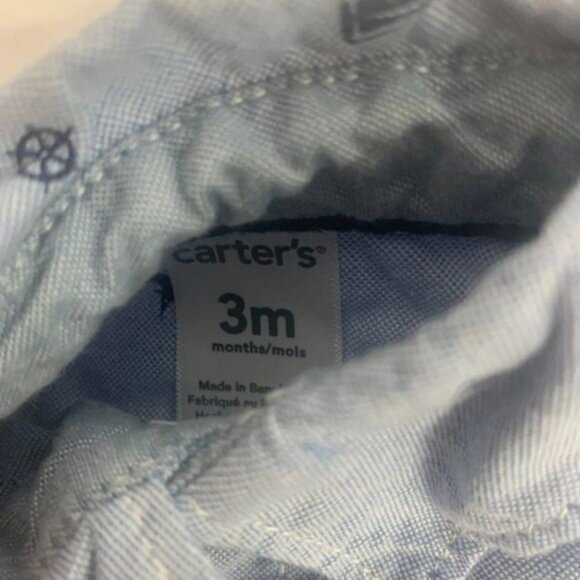 Carters Blue Nautical Print Baby Bodysuit With Collar & Buttons Size 3M - Picture 4 of 5